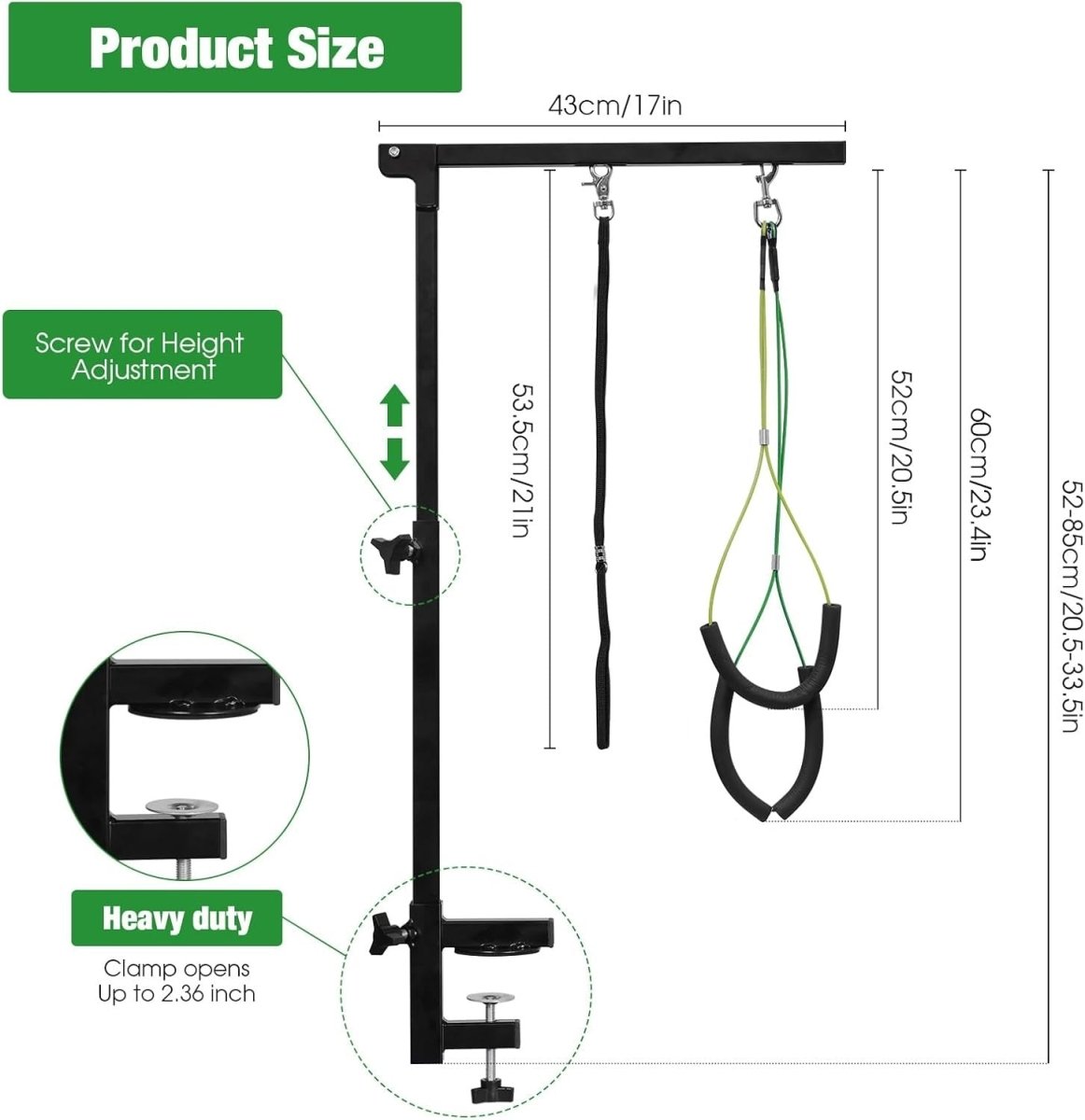 Dog Grooming Arm Clamp Adjustable Height Dual Loop No Sit Holder Portable - Kwikley