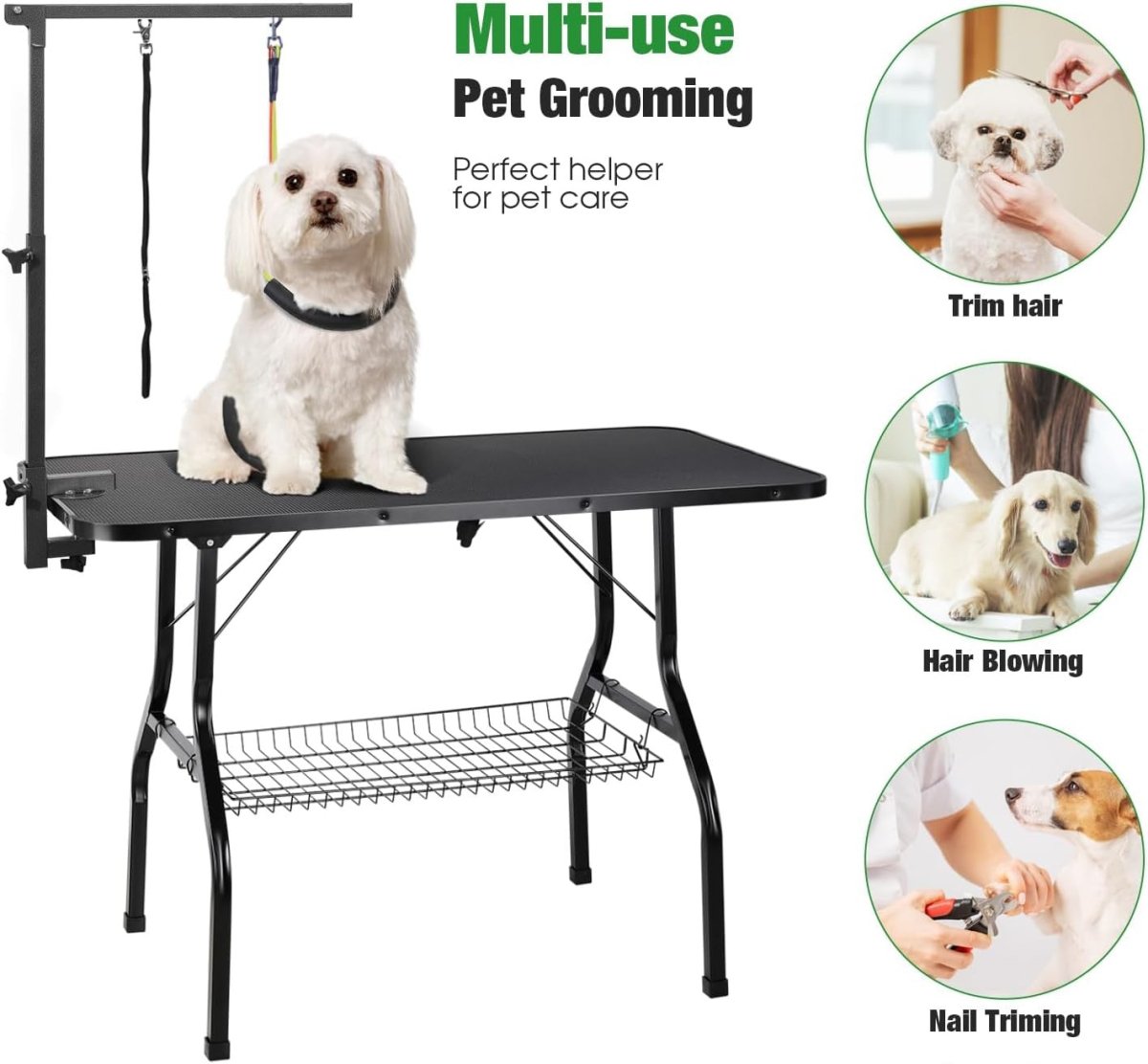 Dog Grooming Arm Clamp Height Adjustable Dual Arm Loop Noose Portable - Kwikley