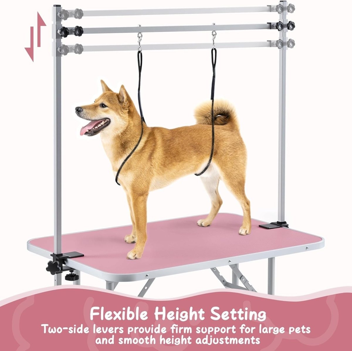 Dog Grooming Table Adjustable Height Non Slip Foldable Arm Noose Basket - Kwikley