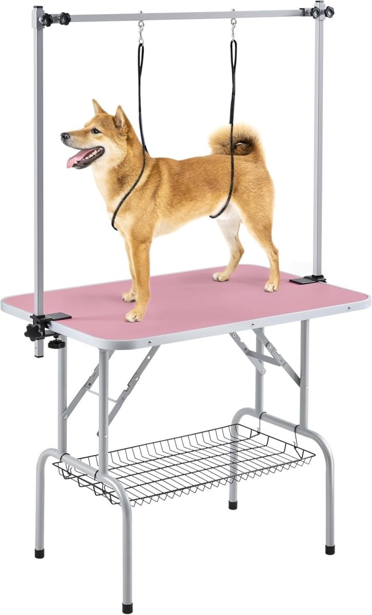 Dog Grooming Table Adjustable Height Non Slip Foldable Arm Noose Basket - Kwikley