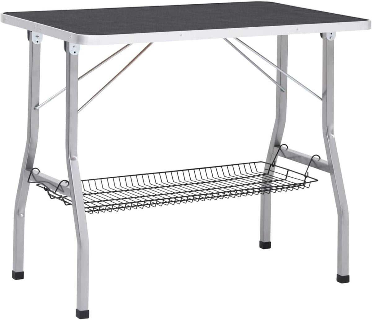 Dog Grooming Table Adjustable Non Slip Top with H Bar Rings Storage Basket - Kwikley