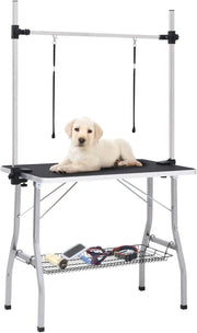 Dog Grooming Table Adjustable Non Slip Top with H Bar Rings Storage Basket - Kwikley
