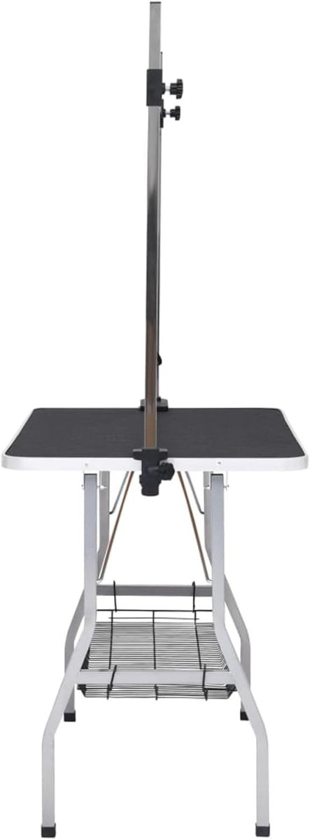 Dog Grooming Table Adjustable Non Slip Top with H Bar Rings Storage Basket - Kwikley