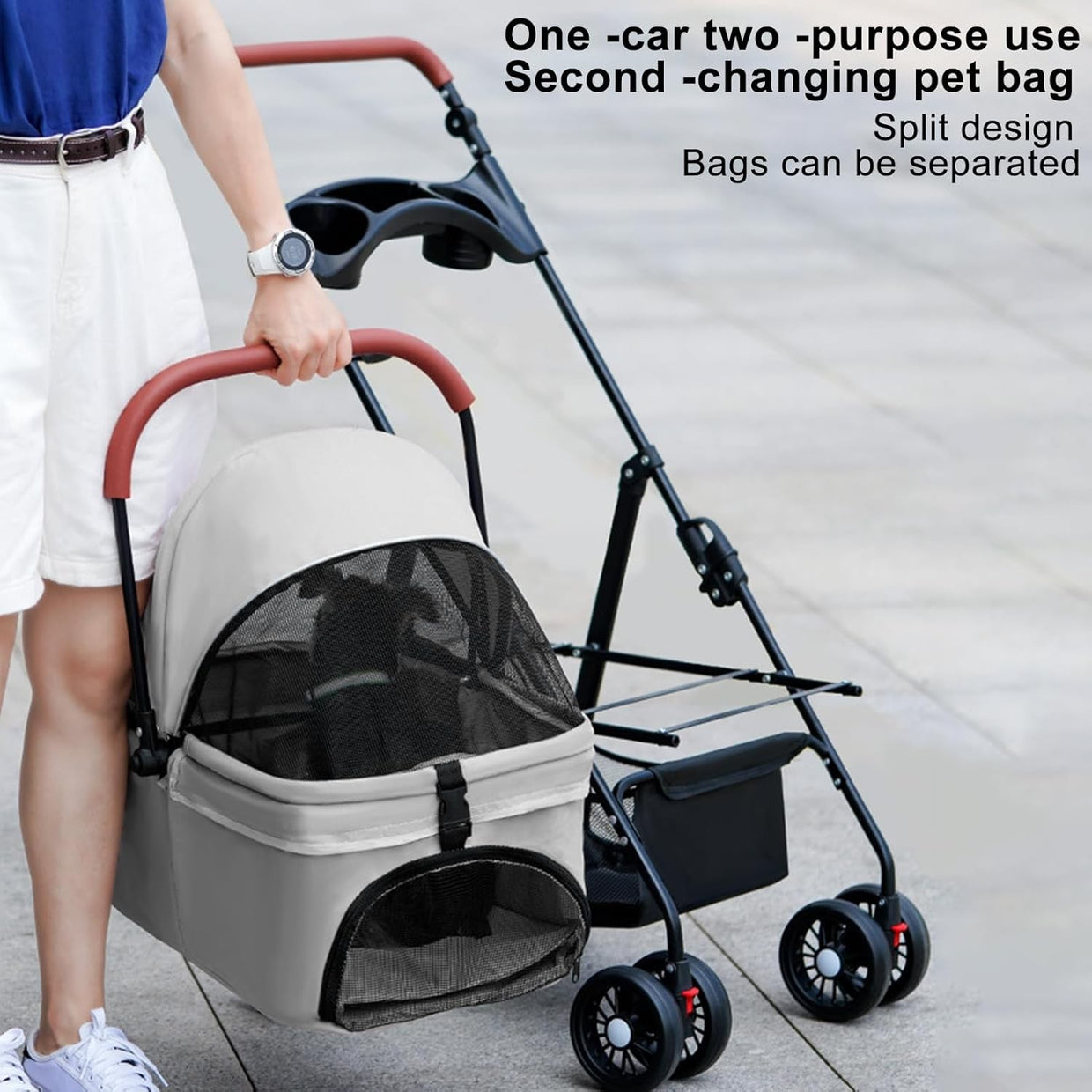 Dog Pet Stroller 4 Wheel Foldable Travel Pushchair for Small Medium Pets - Kwikley