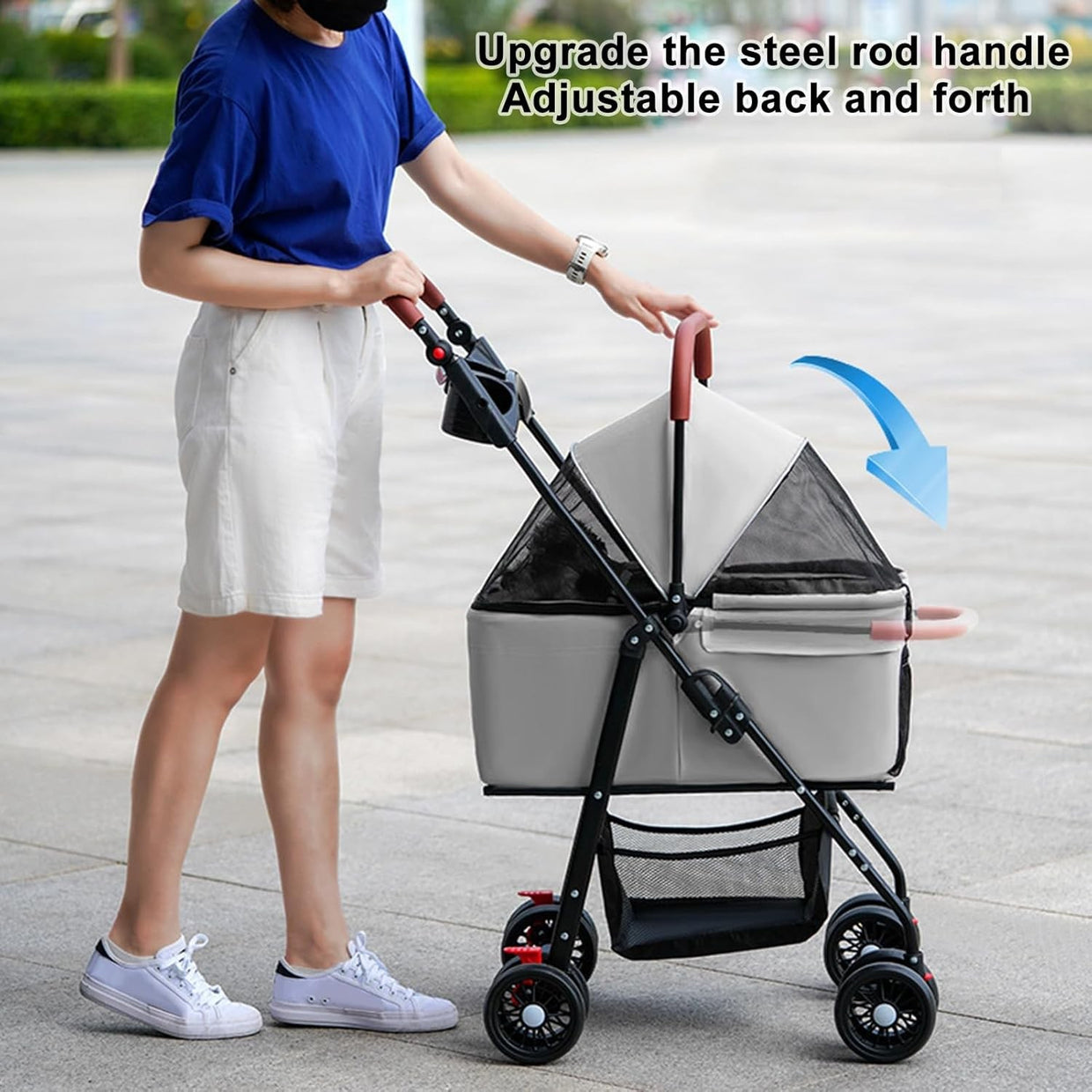 Dog Pet Stroller 4 Wheel Foldable Travel Pushchair for Small Medium Pets - Kwikley