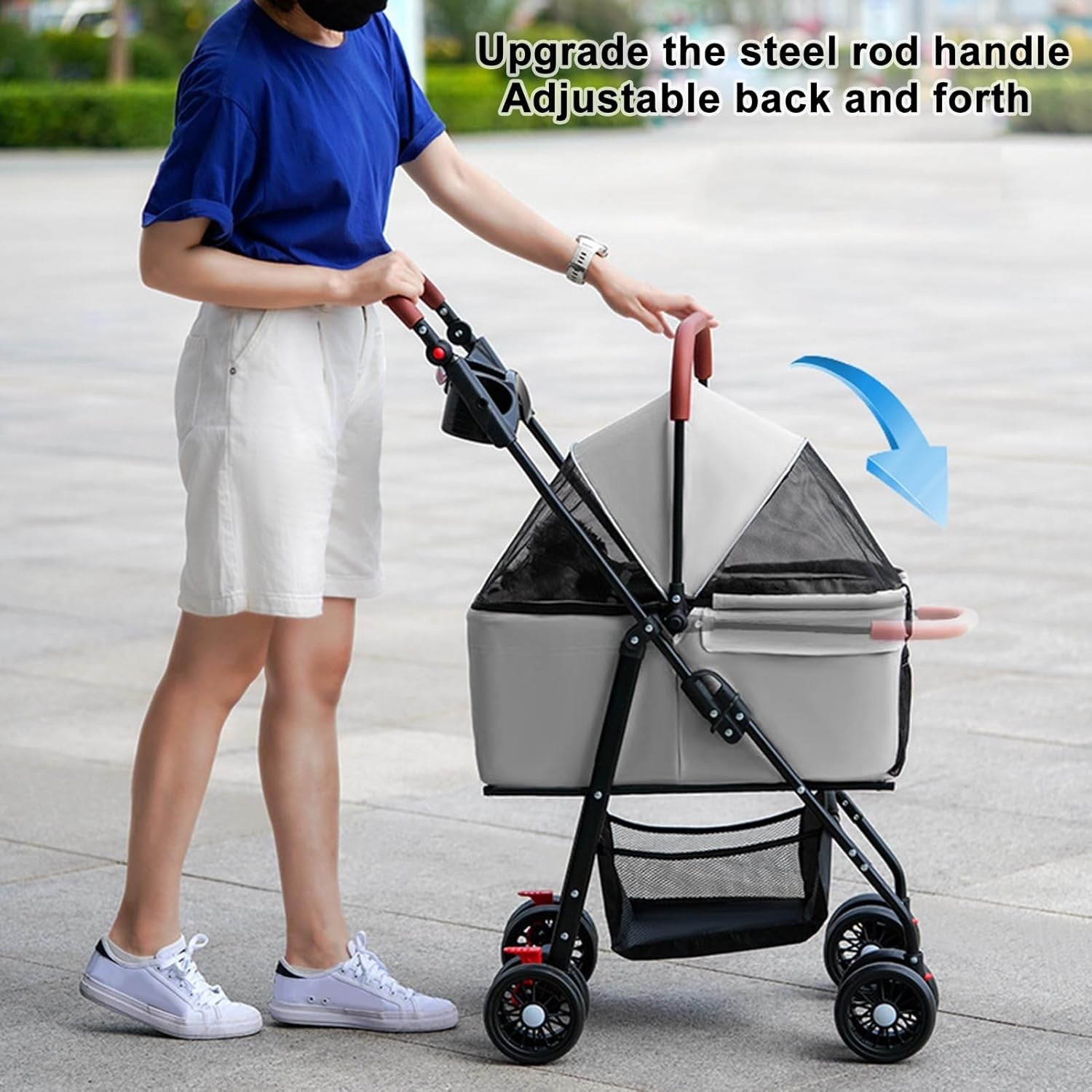 Dog Pet Stroller 4 Wheel Foldable Travel Pushchair for Small Medium Pets - Kwikley