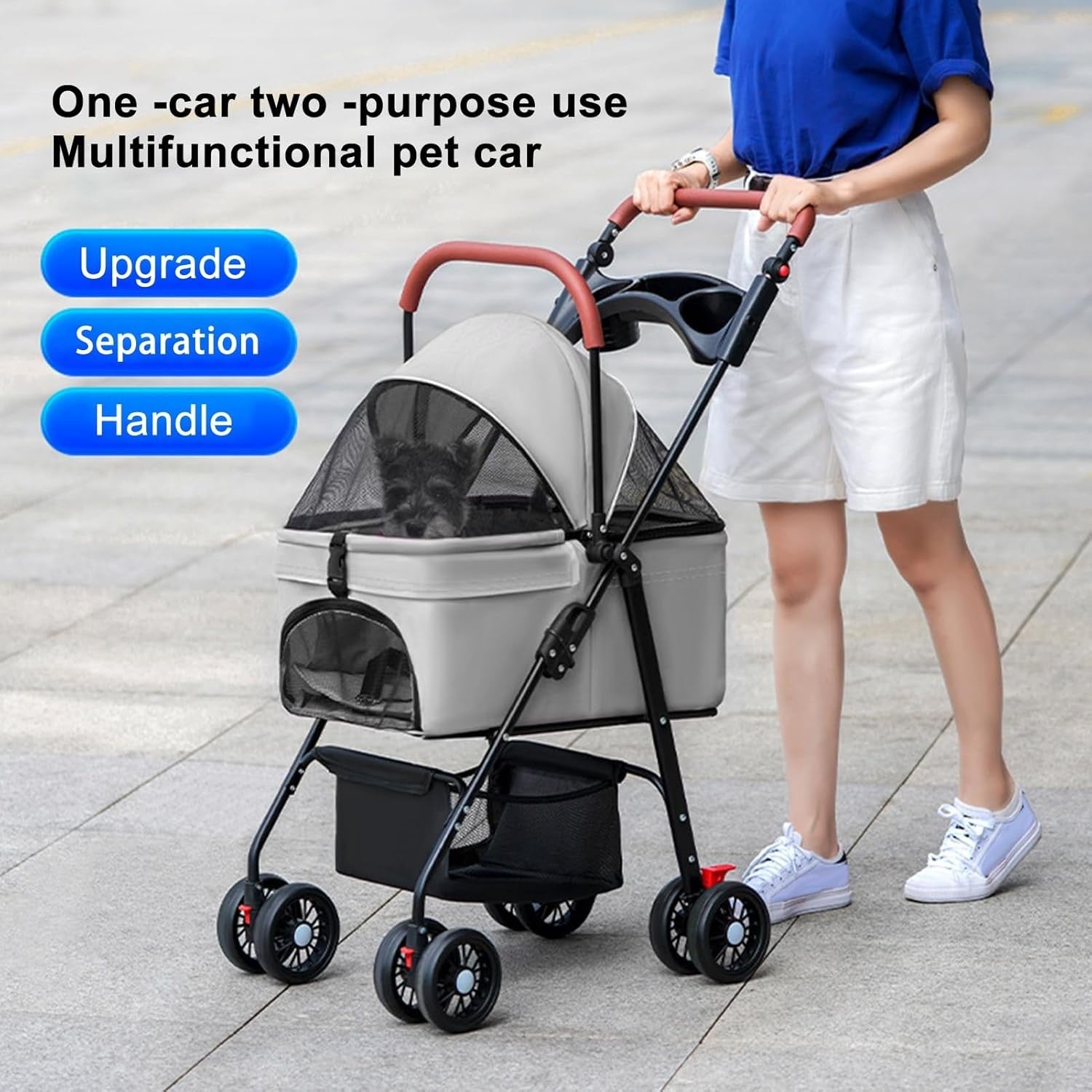 Dog Pet Stroller 4 Wheel Foldable Travel Pushchair for Small Medium Pets - Kwikley