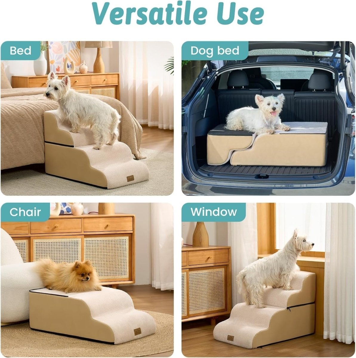 Dog Stairs 4 Step 19.7in High Density Foam Pet Ramp for Bed Sofa - Kwikley