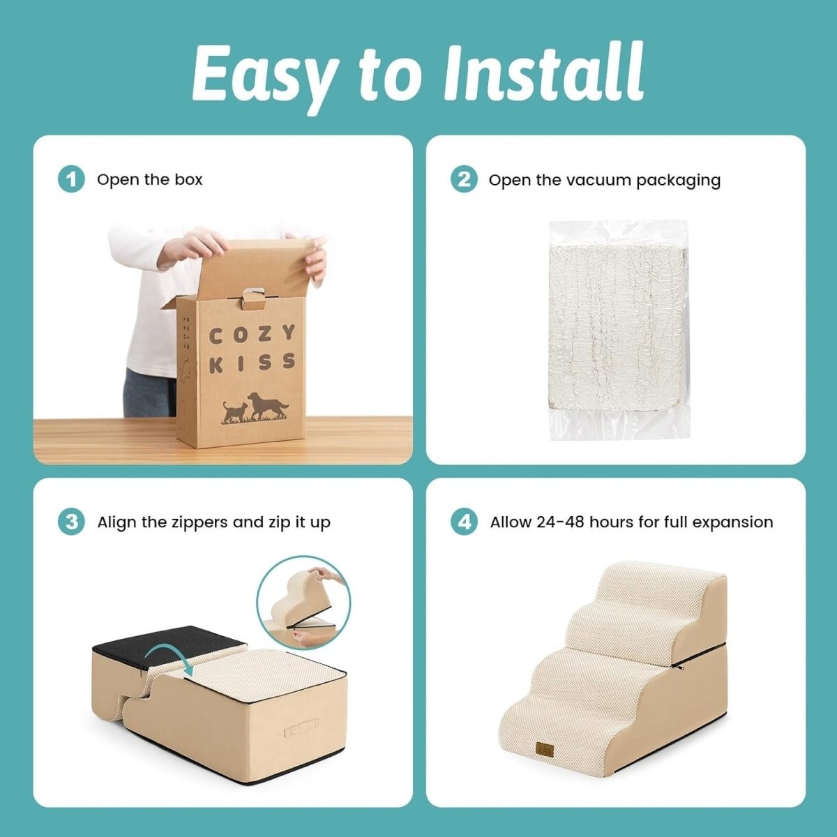 Dog Stairs 4 Step 19.7in High Density Foam Pet Ramp for Bed Sofa - Kwikley