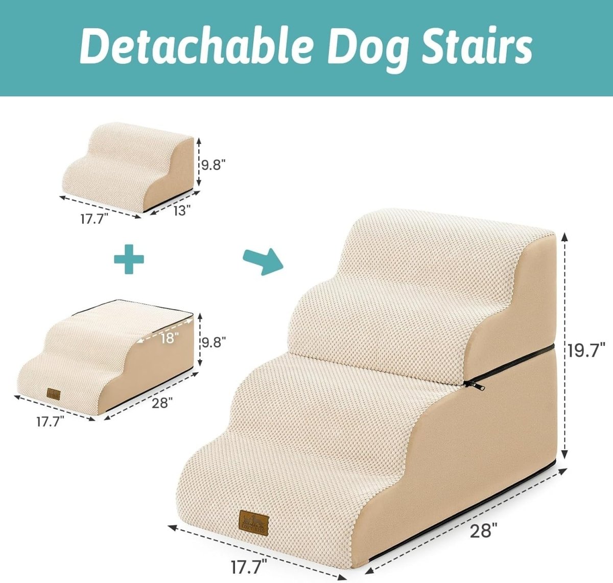 Dog Stairs 4 Step 19.7in High Density Foam Pet Ramp for Bed Sofa - Kwikley