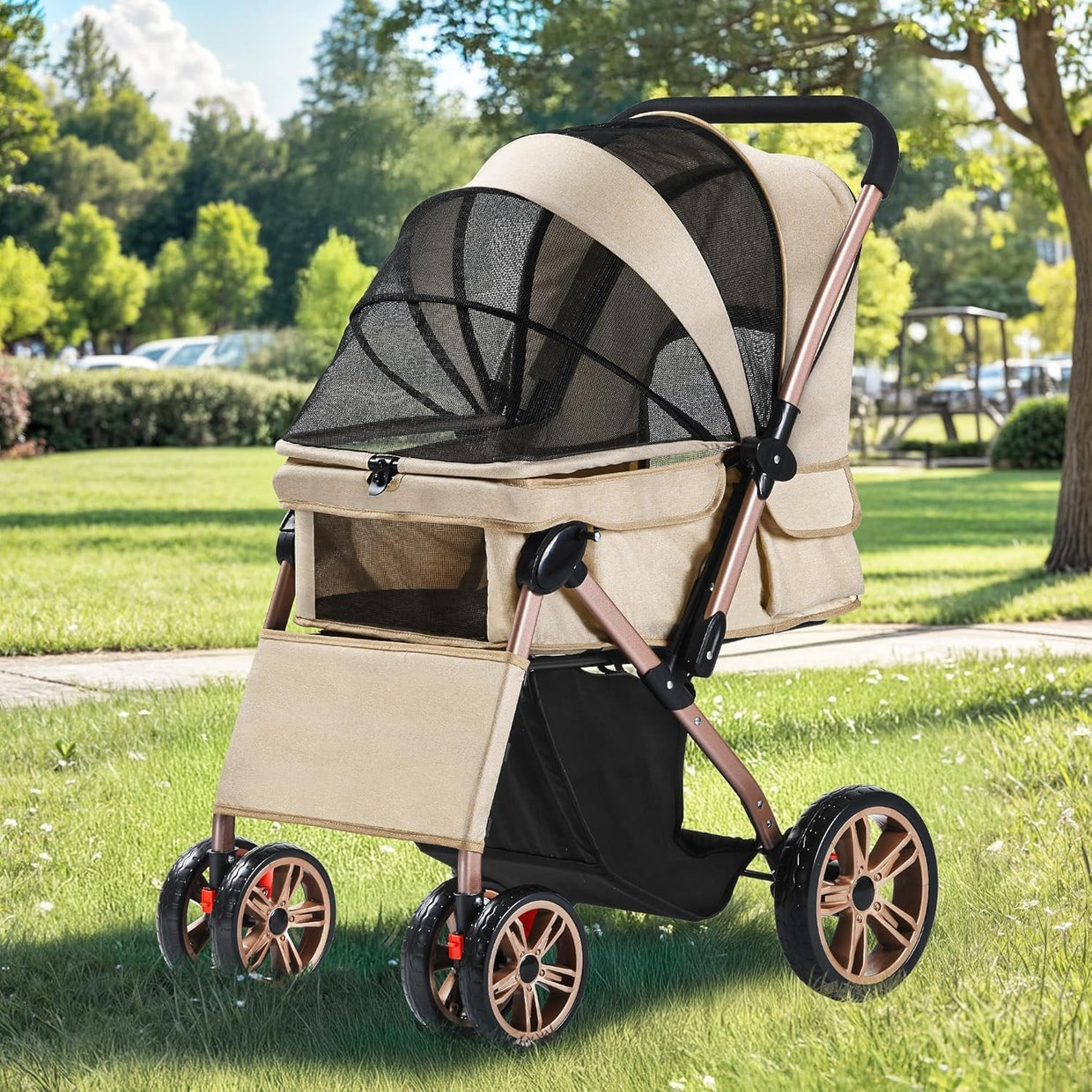 Dog Stroller 22kg Folding Pet Pram Large Wheels Travel Pushchair Storage - Kwikley