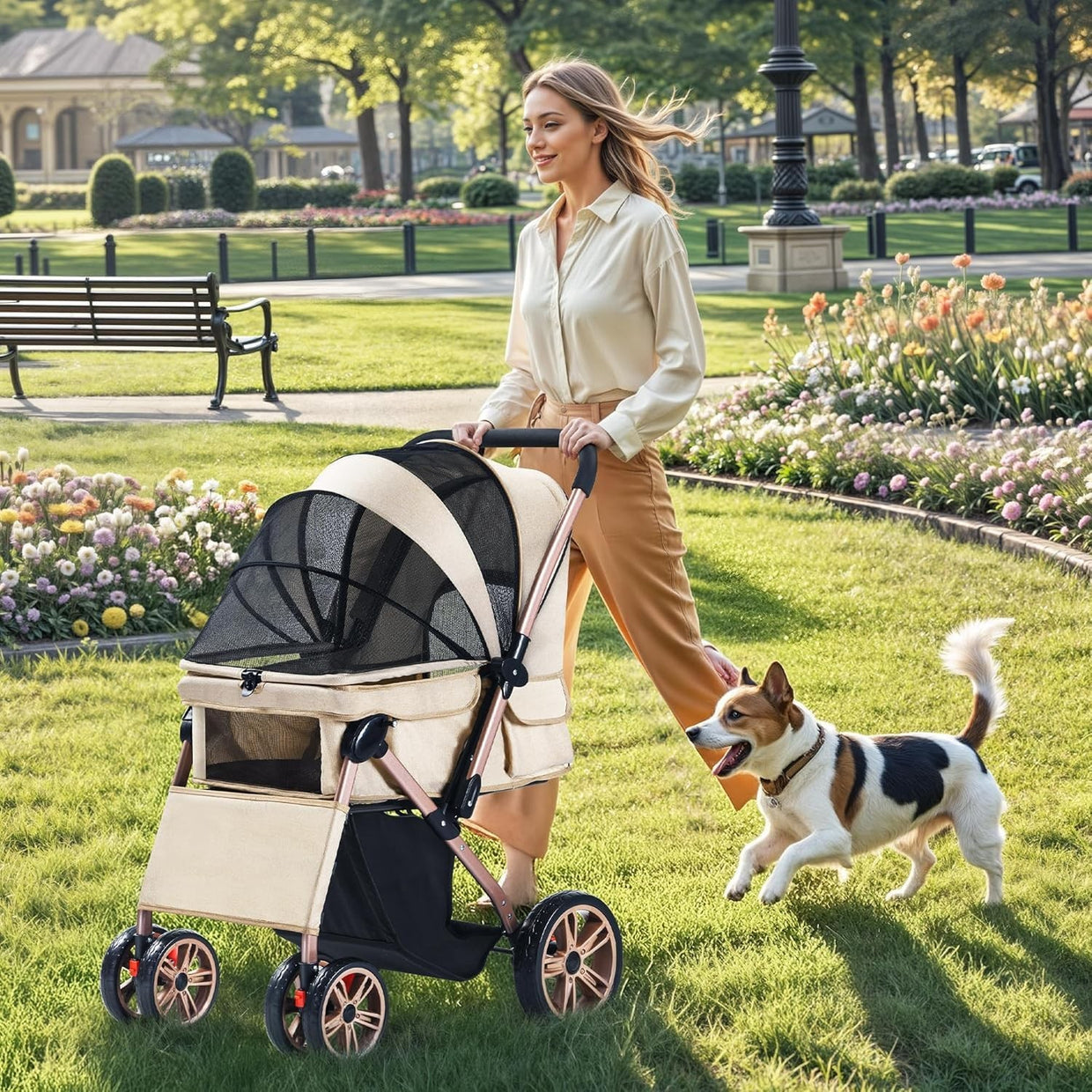 Dog Stroller 22kg Folding Pet Pram Large Wheels Travel Pushchair Storage - Kwikley