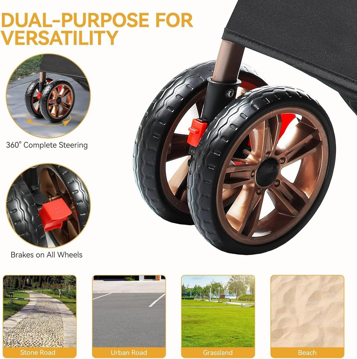 Dog Stroller 22kg Folding Pet Pram Large Wheels Travel Pushchair Storage - Kwikley