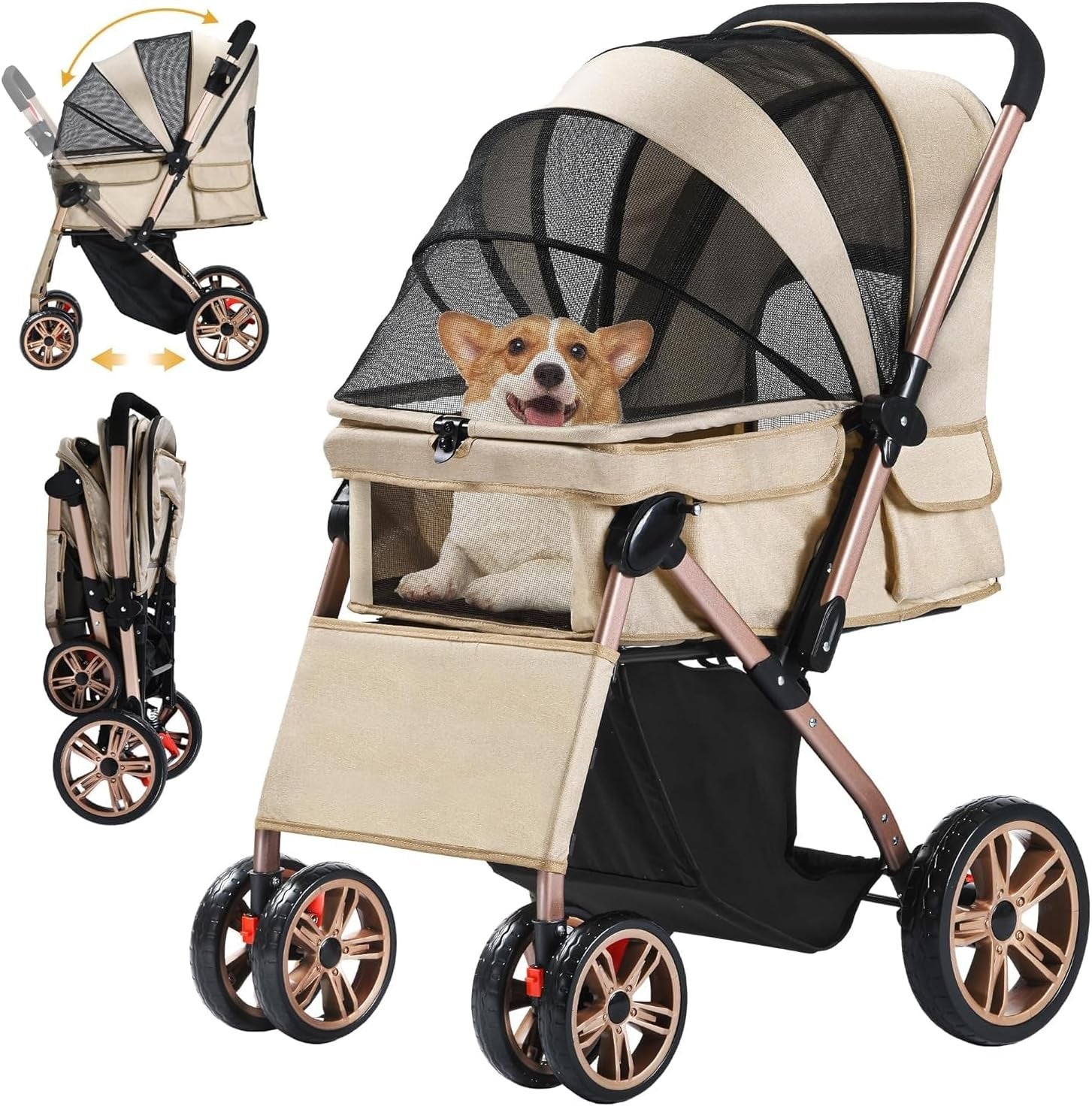 Dog Stroller 22kg Folding Pet Pram Large Wheels Travel Pushchair Storage - Kwikley