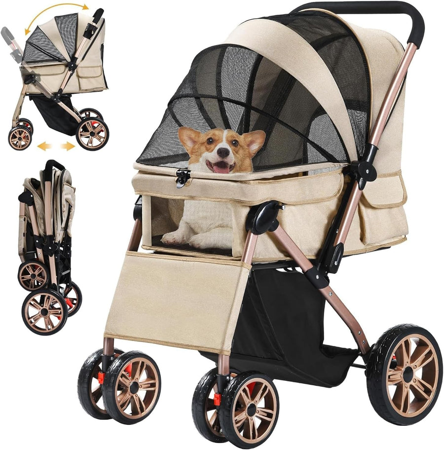 Dog Stroller 22kg Folding Pet Pram Large Wheels Travel Pushchair Storage - Kwikley