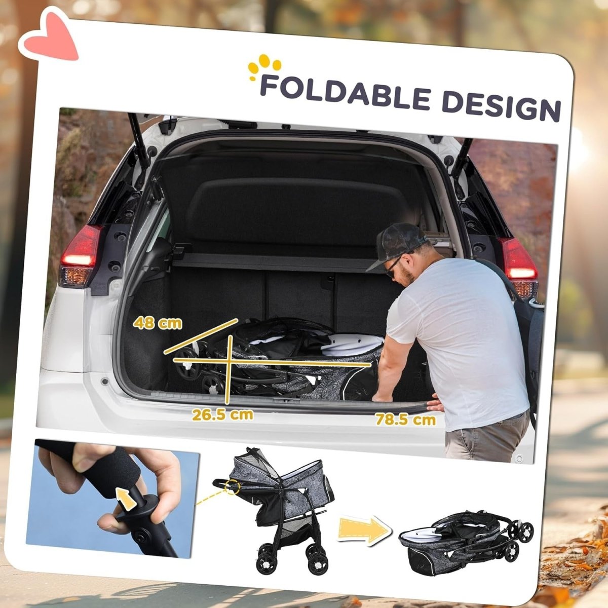Dog Stroller Pushchair Folding 4 Wheel Pet Pram Brake Small Dogs Grey - Kwikley