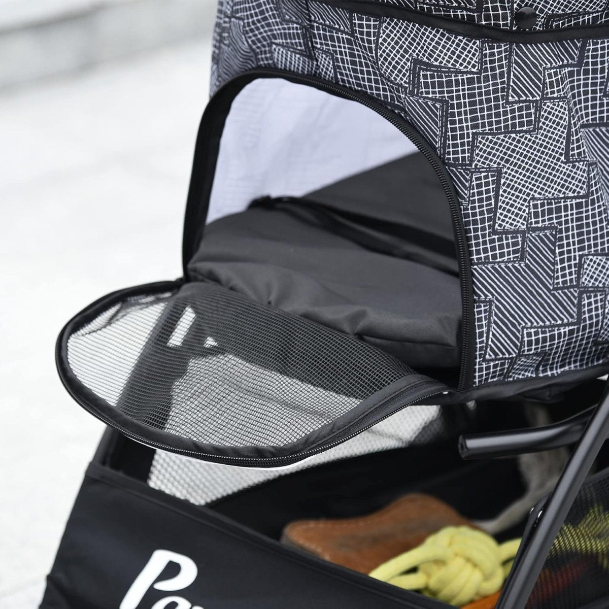 Dog Stroller Pushchair Folding 4 Wheel Pet Pram Brake Small Dogs Grey - Kwikley