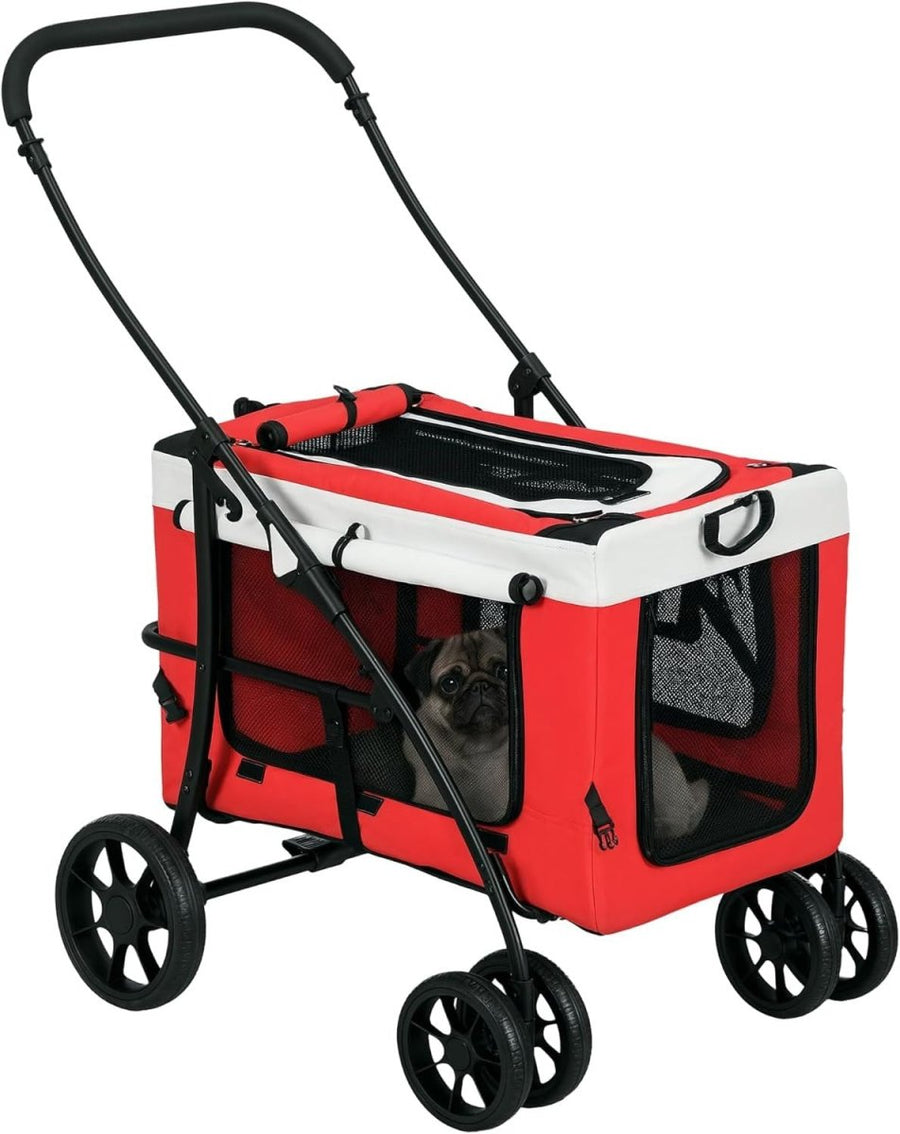 Dog Stroller Red Detachable Carrier Pet Pram Small Dogs Safety Leashes - Kwikley