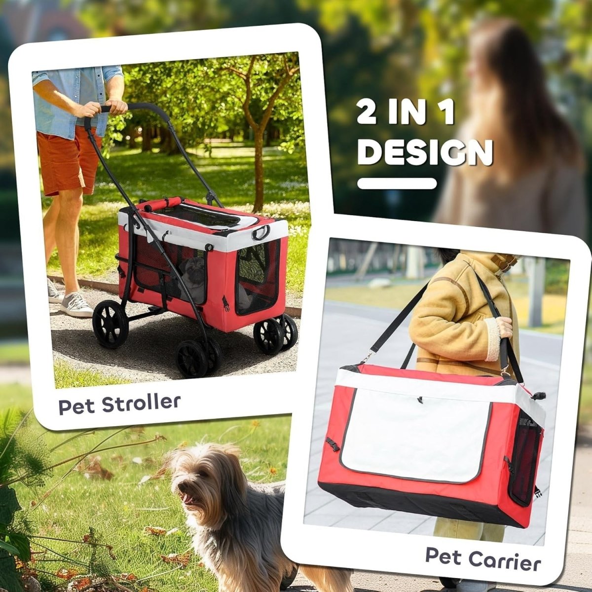 Dog Stroller Red Detachable Carrier Pet Pram Small Dogs Safety Leashes - Kwikley