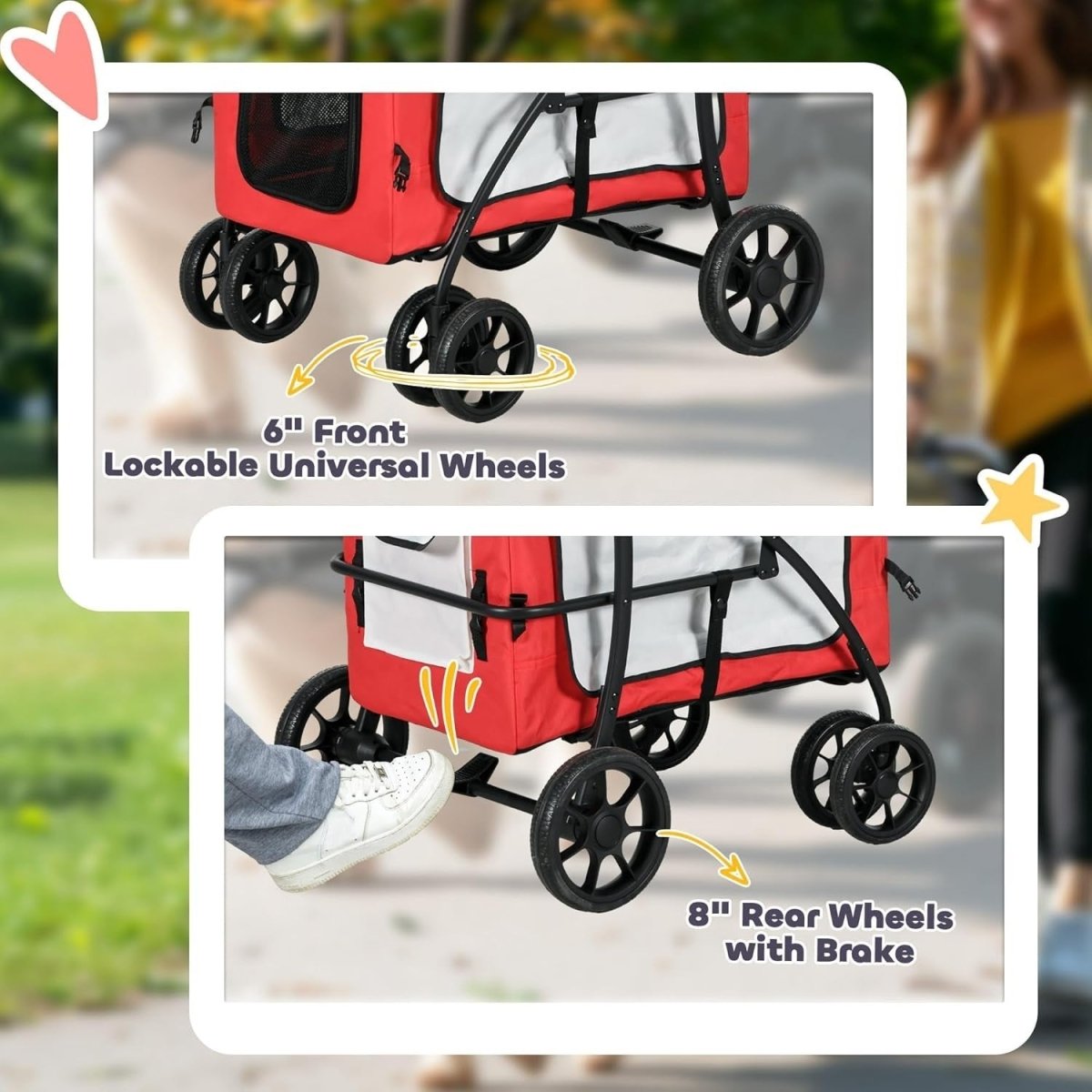 Dog Stroller Red Detachable Carrier Pet Pram Small Dogs Safety Leashes - Kwikley
