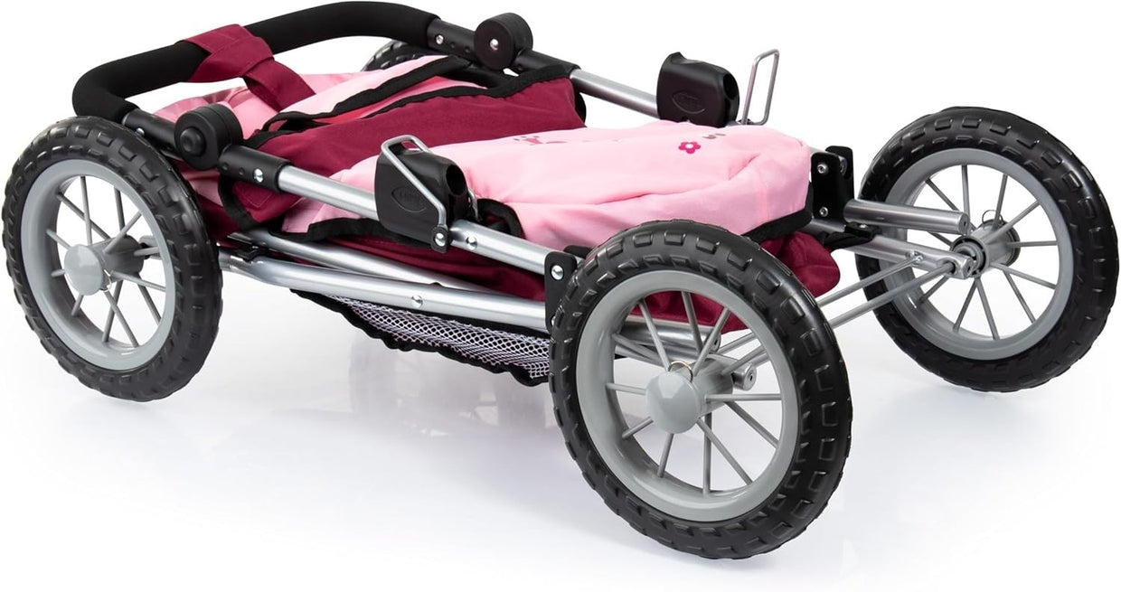 Doll Pram Stroller Foldable Height Adjustable Handle Basket Bag Princess - Kwikley
