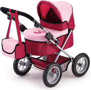 Doll Pram Stroller Foldable Height Adjustable Handle Basket Bag Princess - Kwikley