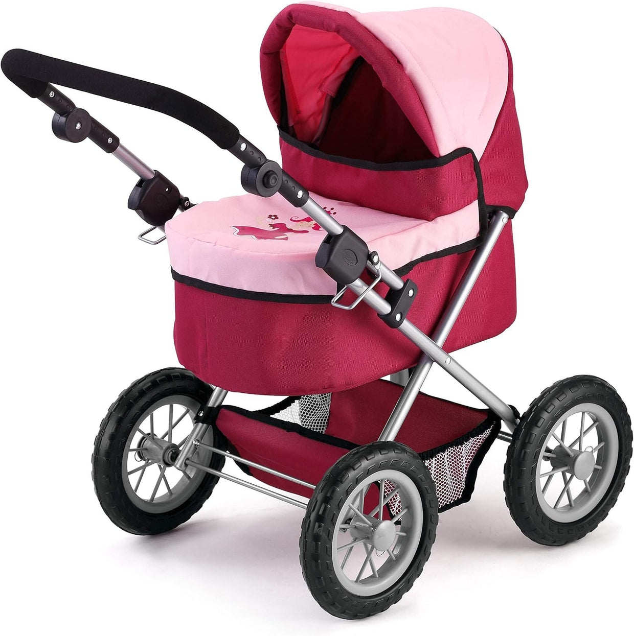 Doll Pram Stroller Foldable Height Adjustable Handle Basket Bag Princess - Kwikley