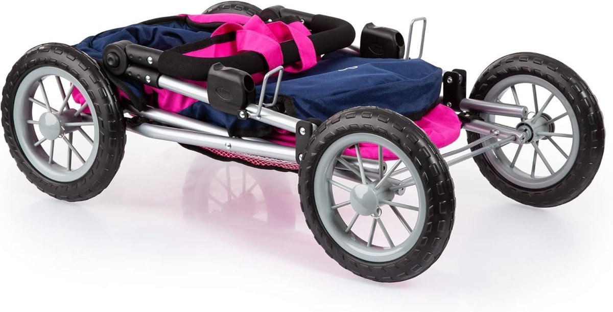 Dolls Pram Toy Pushchair Foldable Adjustable Handle Basket Bag Kids - Kwikley