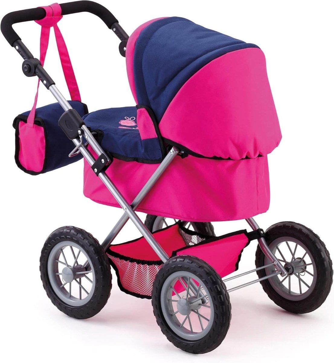 Dolls Pram Toy Pushchair Foldable Adjustable Handle Basket Bag Kids - Kwikley