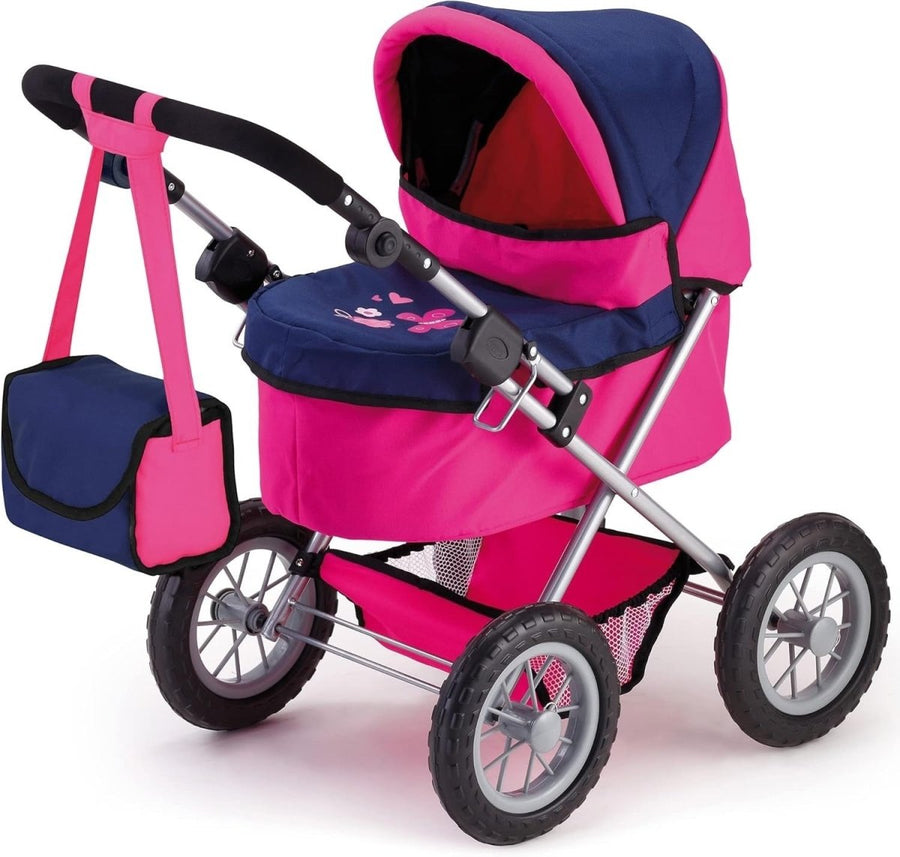 Dolls Pram Toy Pushchair Foldable Adjustable Handle Basket Bag Kids - Kwikley