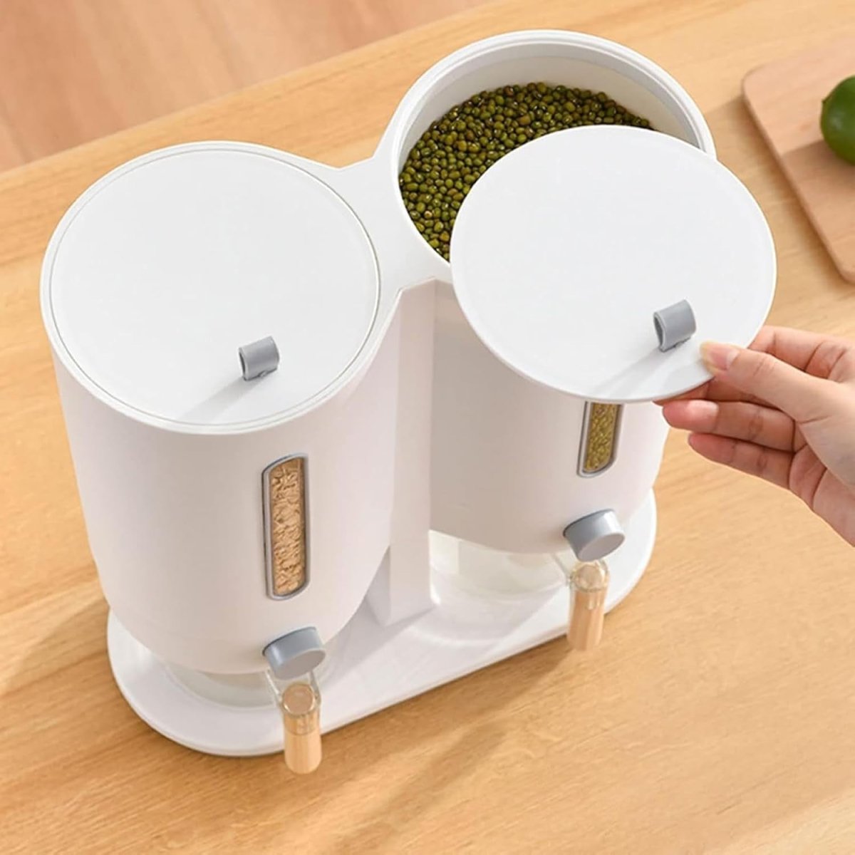 Double Bucket Rice Dispenser Countertop Grain Storage Container - Kwikley