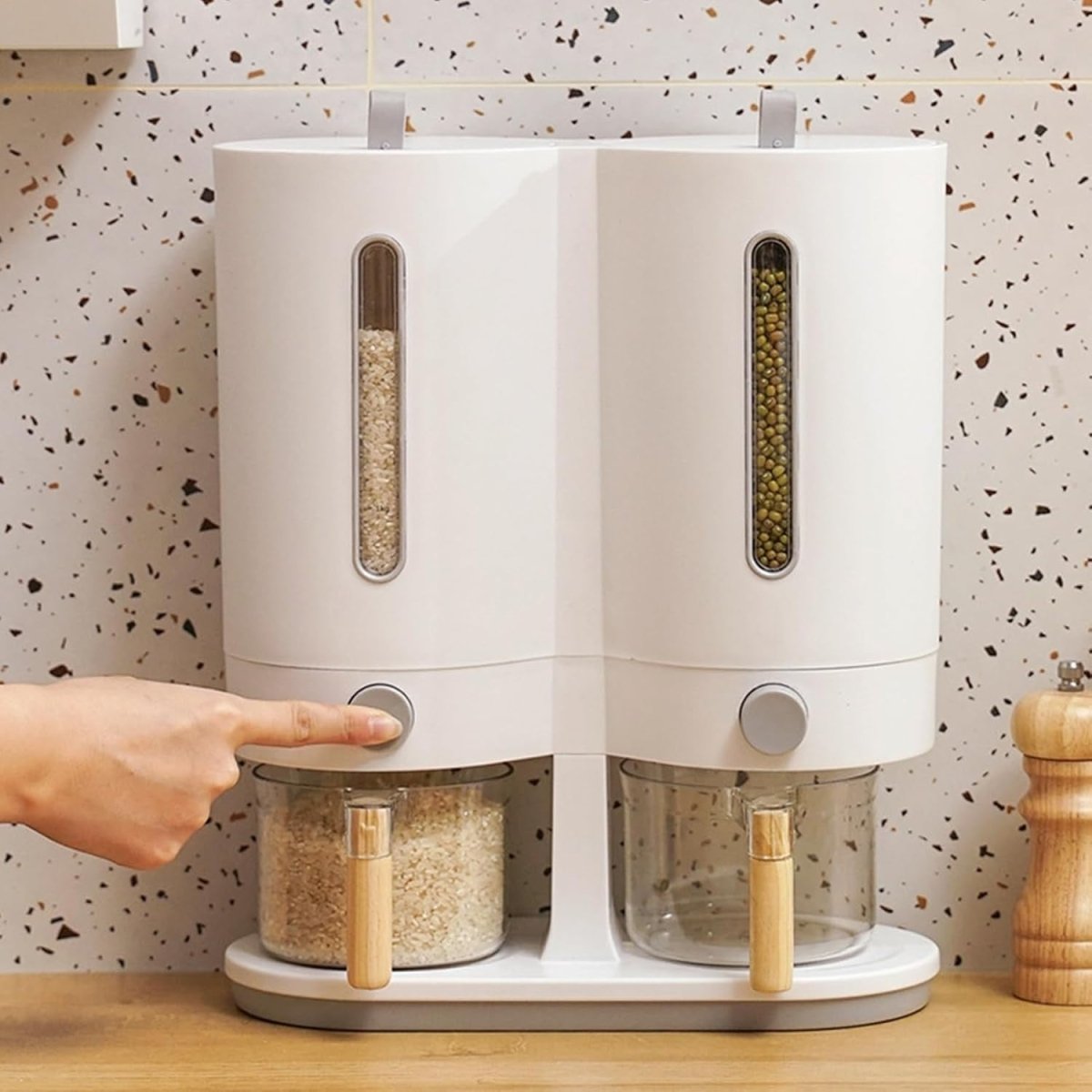 Double Bucket Rice Dispenser Countertop Grain Storage Container - Kwikley