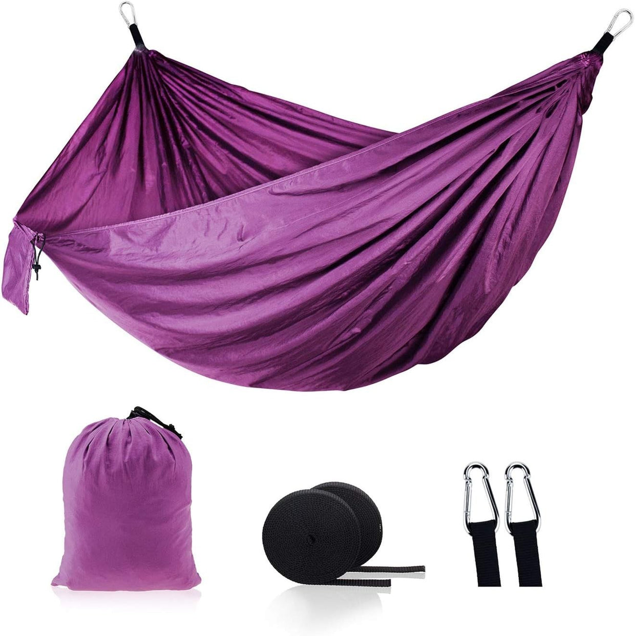 Double Camping Hammock for 2 Portable Nylon Lightweight, Quick Setup Purple - Kwikley
