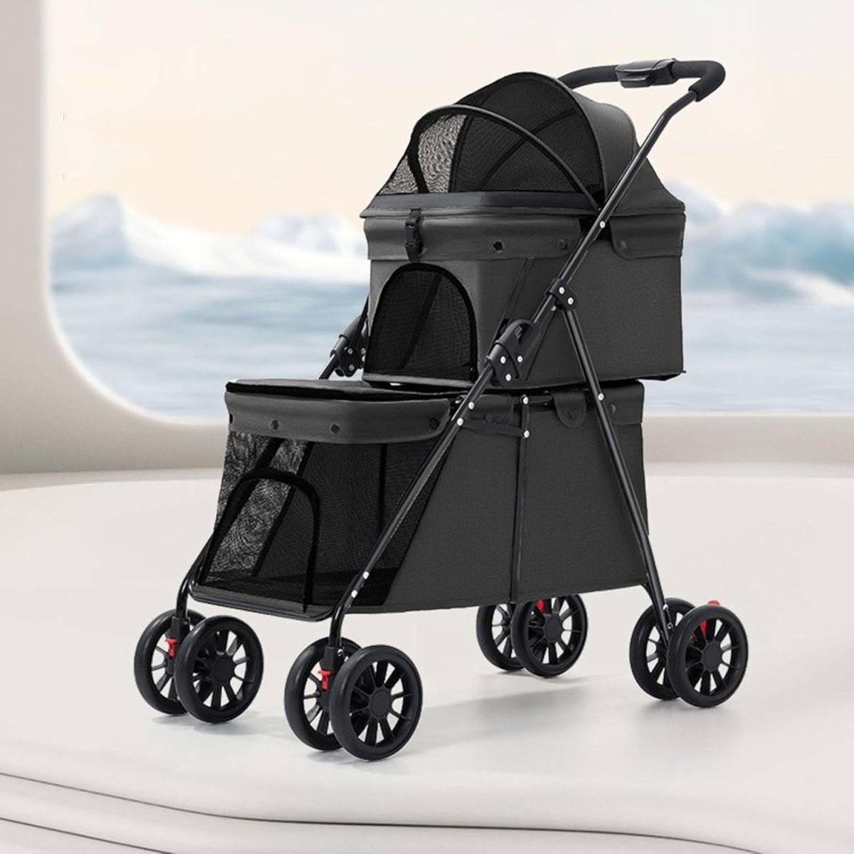 Double Deck Pet Stroller Dog Buggy Foldable Pushchair 24kg - Kwikley