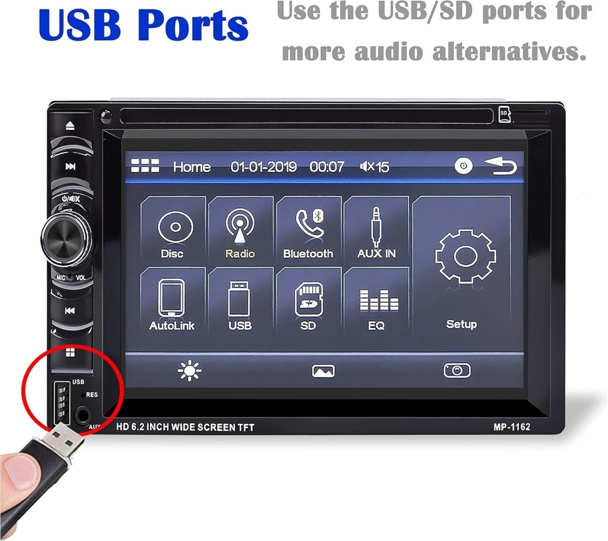 Double Din 6.2" Car Stereo Bluetooth Touchscreen Multimedia Player HD - Kwikley
