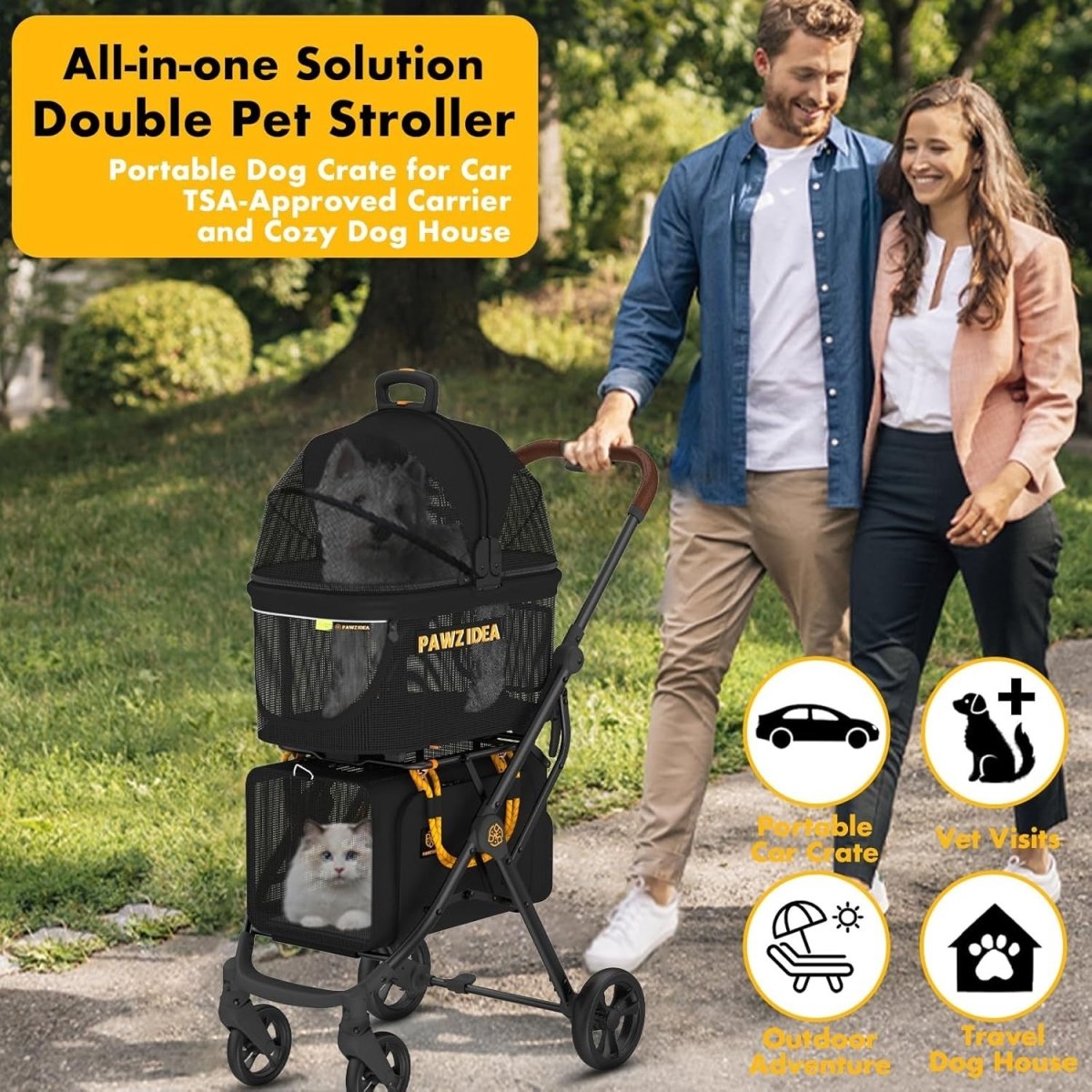 Double Dog Stroller 2 Carrier Foldable Pet Pushchair Travel Crate System - Kwikley