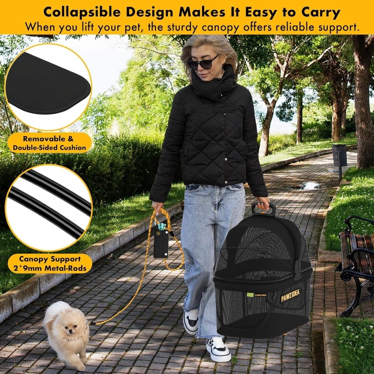 Double Dog Stroller 2 Carrier Foldable Pet Pushchair Travel Crate System - Kwikley