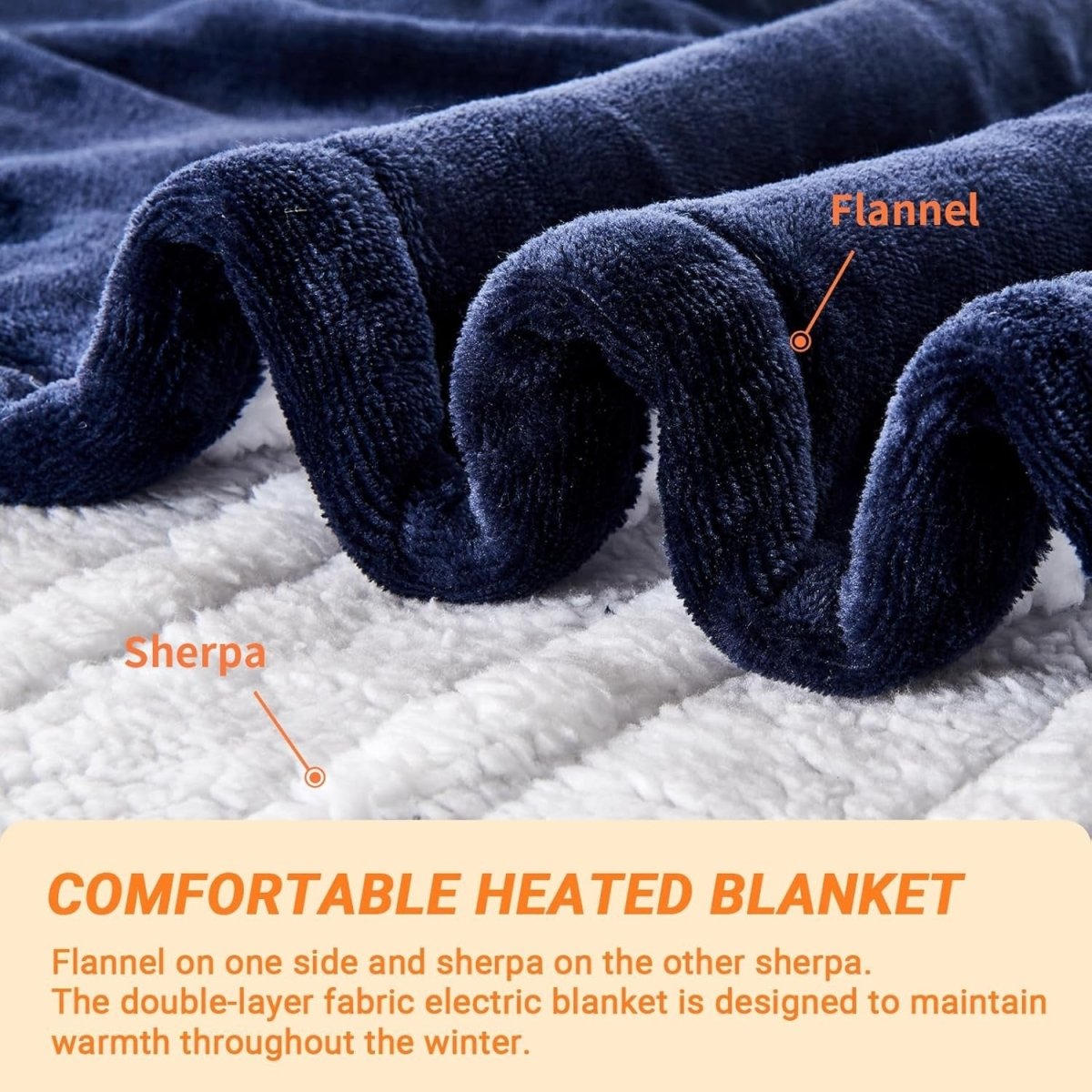 Double Electric Heated Blanket 10 Heat Settings Dual Control Auto Off 180x200cm - Kwikley