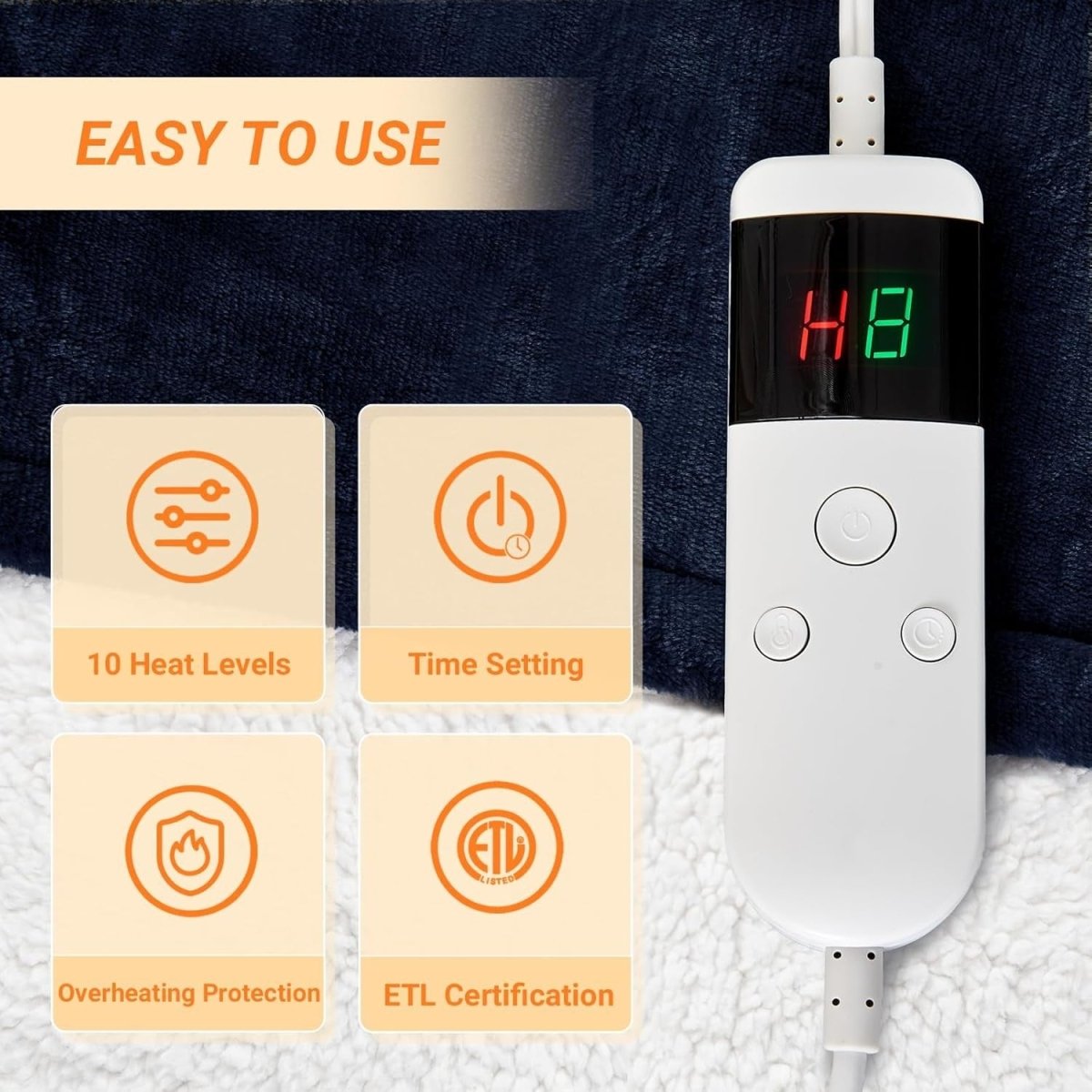 Double Electric Heated Blanket 10 Heat Settings Dual Control Auto Off 180x200cm - Kwikley