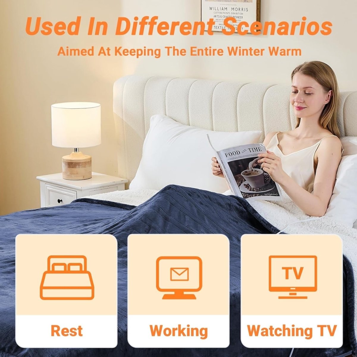 Double Electric Heated Blanket 10 Heat Settings Dual Control Auto Off 180x200cm - Kwikley