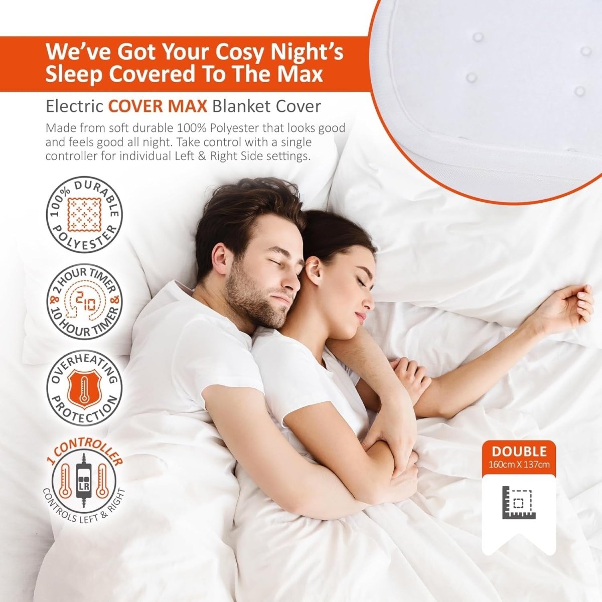 Double Electric Heated Blanket Dual Zone 9 Heat Timer Full Coverage - Kwikley