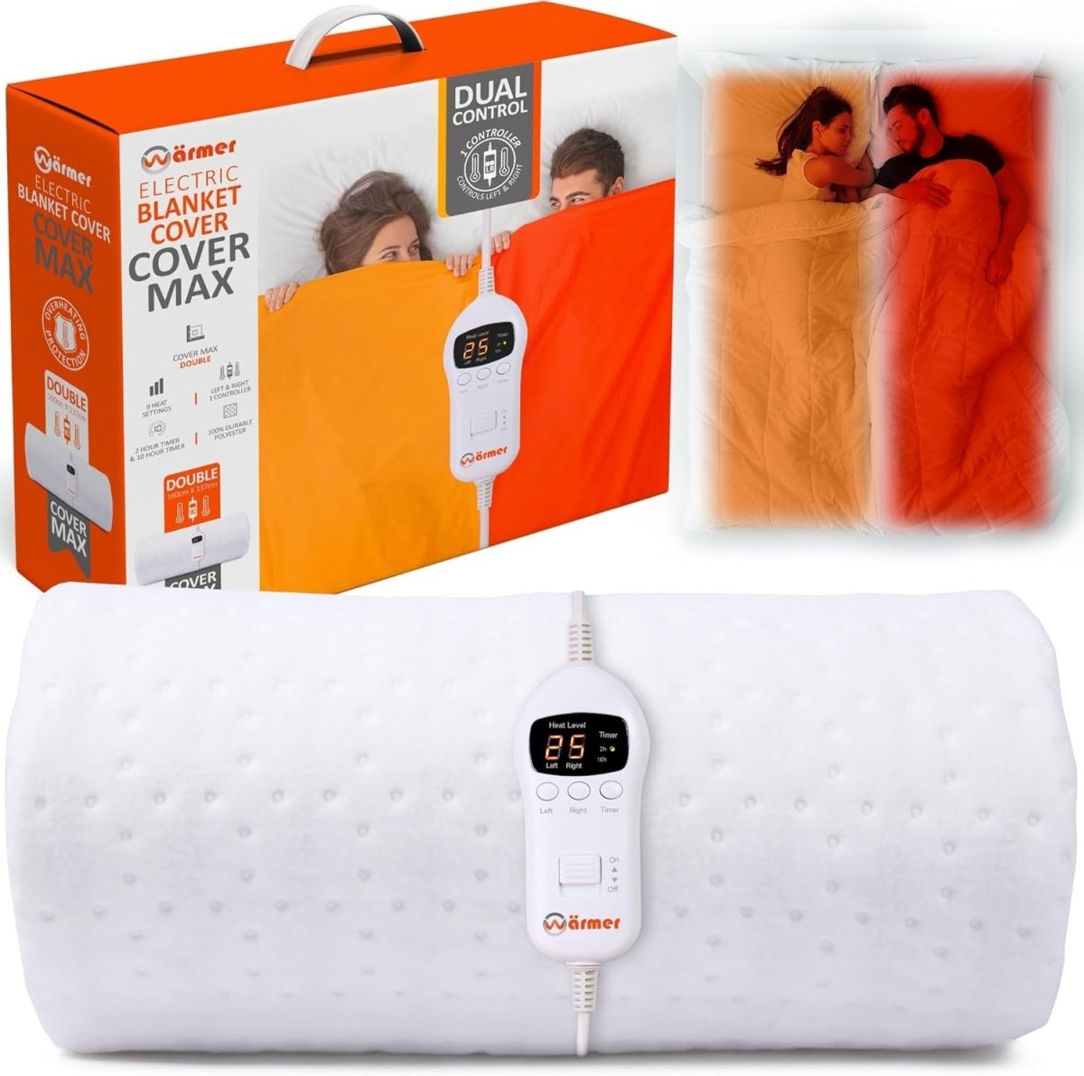 Double Electric Heated Blanket Dual Zone 9 Heat Timer Full Coverage - Kwikley