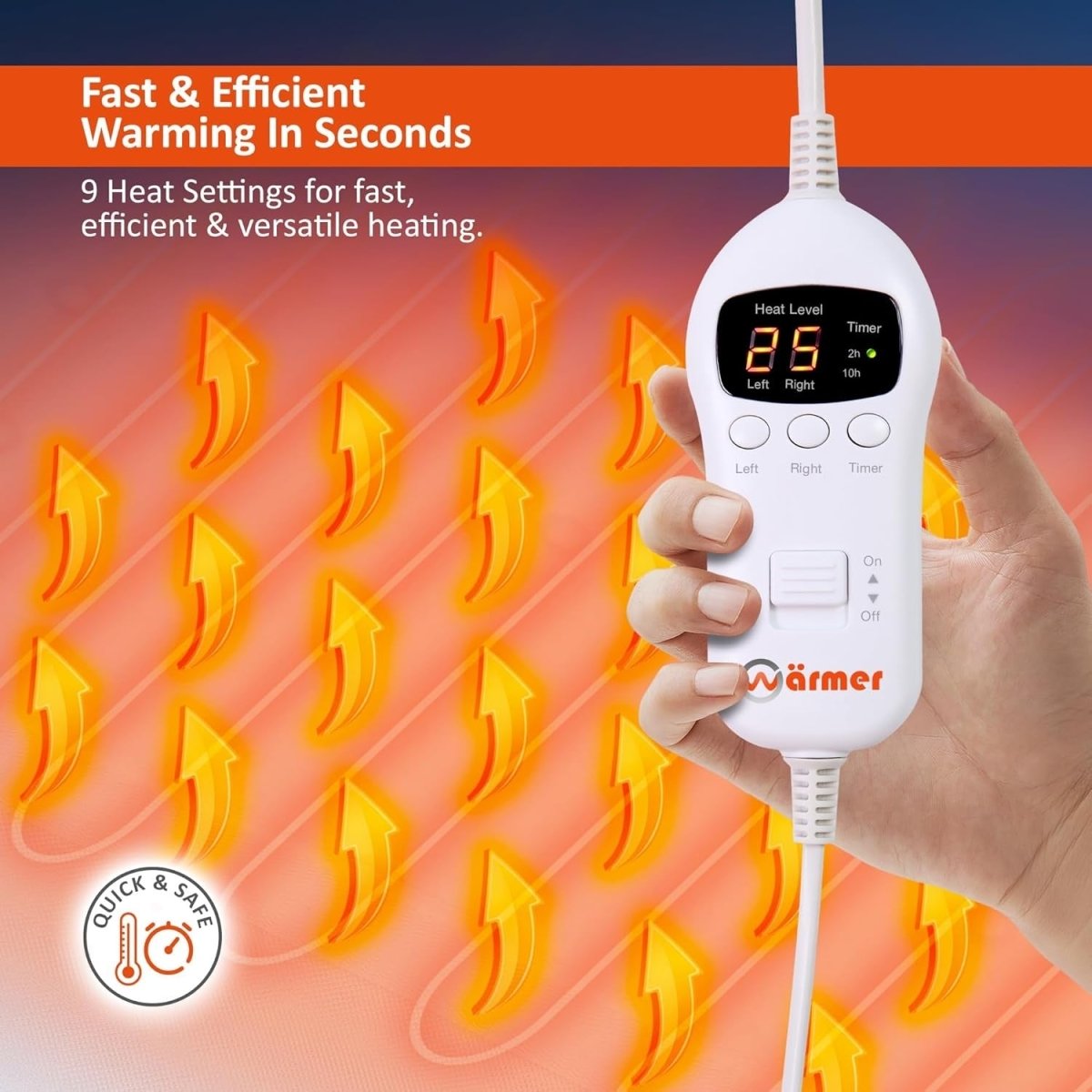 Double Electric Heated Blanket Dual Zone 9 Heat Timer Full Coverage - Kwikley