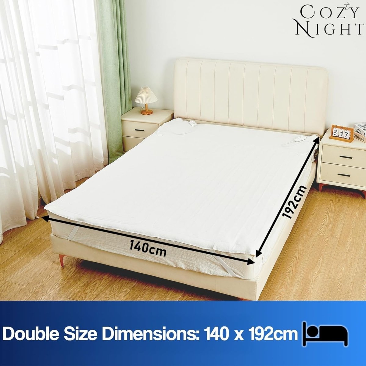Double Electric Heated Underblanket 140x192cm Dual Control 3 Heat Washable - Kwikley