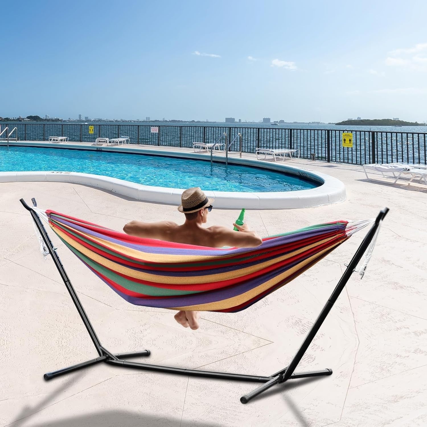 Double Hammock with Stand – Heavy Duty Metal Frame, 2 Person Indoor Outdoor Bed - Kwikley