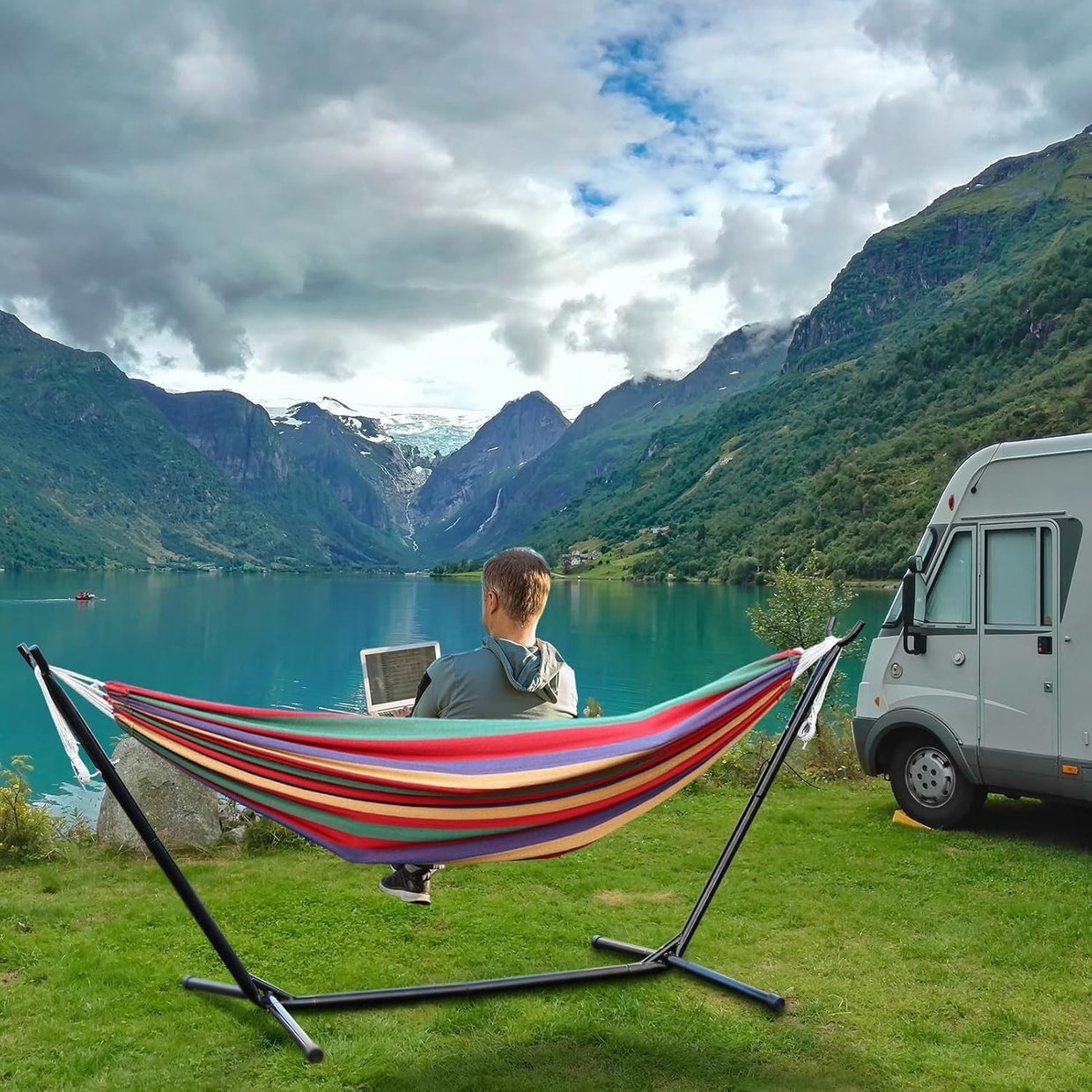 Double Hammock with Stand – Heavy Duty Metal Frame, 2 Person Indoor Outdoor Bed - Kwikley