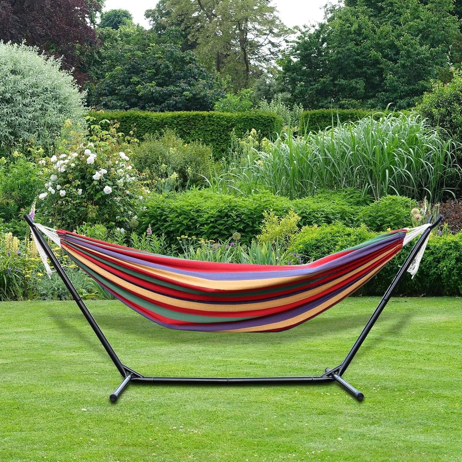 Double Hammock with Stand – Heavy Duty Metal Frame, 2 Person Indoor Outdoor Bed - Kwikley