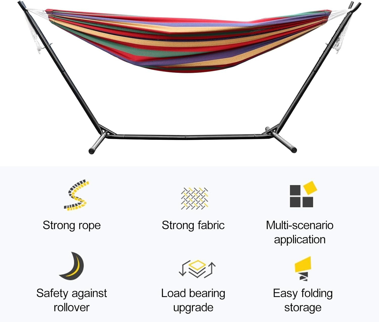 Double Hammock with Stand – Heavy Duty Metal Frame, 2 Person Indoor Outdoor Bed - Kwikley