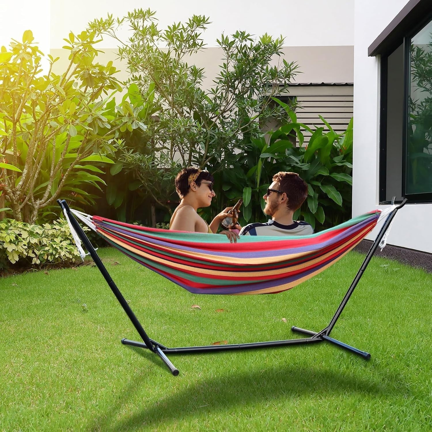 Double Hammock with Stand – Heavy Duty Metal Frame, 2 Person Indoor Outdoor Bed - Kwikley