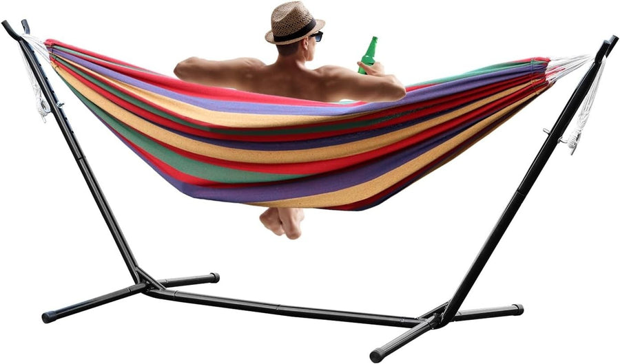 Double Hammock with Stand – Heavy Duty Metal Frame, 2 Person Indoor Outdoor Bed - Kwikley